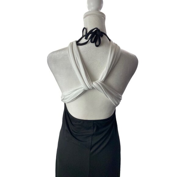 VENUS Women Maxi Dress Size L Black White Halter Wrap Detail Unique 4-8 - Picture 12 of 16